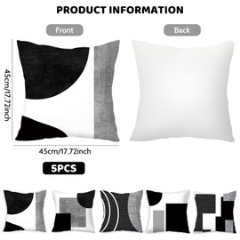 ICHOWHO Cushion Covers 45 X 45 cm, 5 Pcs Black and White Cushions Covers Sofa Cushion Sofa Pillow Covers, Decorative Cushions Scatter Cushions House Warming Gifts, Sets 4 +1 Replace