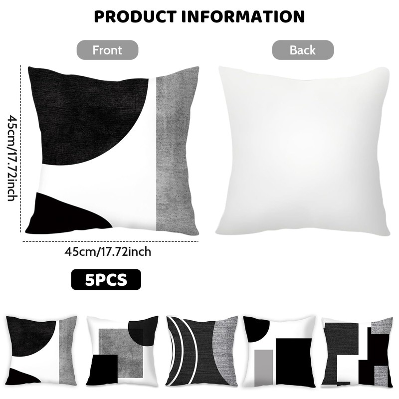 ICHOWHO Cushion Covers 45 X 45 cm, 5 Pcs Black