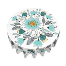 Vqymlwbq Teal Floral Round Tablecloth 60 Inch, Boho Bohemia Flower Table Cloth Spring Summer Tablecloth, Outdoor and Indoor Table Cover for Home Party Dinning Picnic