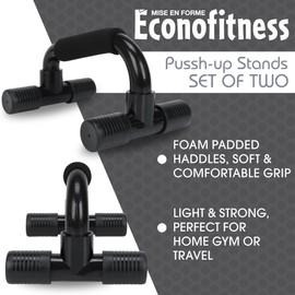 Econofitness Push Up Bars, Gym Exercise Equipment, Fitness Pushup Handles with Cushioned Foam Grip and Non-Slip feet, Sturdy Structure, Push Up Bars for Men & Women (1 Pair)