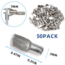 Benkyo 7mm Shelf Pins Cabinet Shelf Pegs 7mm Metal Shelf Pegs for Shelves Shelf Holders Pegs Shelf Support Pegs （50 Piece）