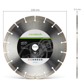 Rendech Profi Diamantscheibe 230mm fr Stein, Beton, Granit, Ziegel uvm. - Diamanttrennscheibe mit hoher Schneidleistung | rendech? Markenqualit?t