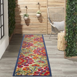 Nourison Aloha Indoor/Outdoor Floral Red/Multi 12' Runner Area Rug , 2'3" x 12'