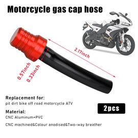Ohleats 2 PCS Breather Hose Gas Fuel Tank Cap, CNC One Way Tank Valve Vent Tube with Aluminum Cap, Fuel Gas Cap Vent Tube Breather, ATV Off-Road Motorcycle Accessories (Red, Black Hose)
