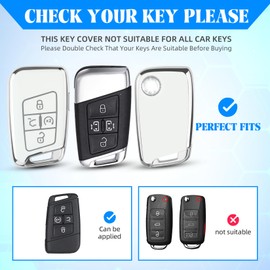 QBUC for Volkswagen Key Fob Cover, TPU Protection Key Case 5 Buttons Compatible with VW Tiguan Atlas Jetta Passat Golf Alltrack Arteon Accessories Smart Key (White)