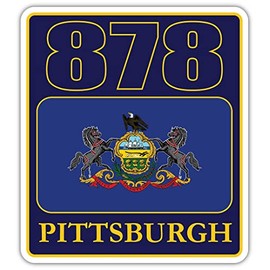 878 Area Code, Pittsburgh Bethel Park McCandless Area Code, Pennsylvania Flag | Weatherproof Outdoor Sticker Perfect for toolboxes, laptops, Trucks, Skateboards, Windows