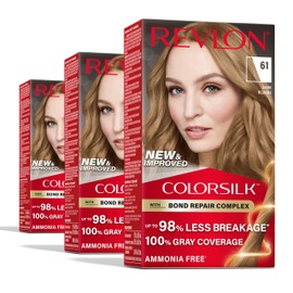 Revlon ColorSilk with Bond Repair Complex, Permanent Hair Color, 100% Gray Coverage, Ammonia Free Hair Dye, Vegan Keratin, 61 Dark Blonde (Pack of 3)