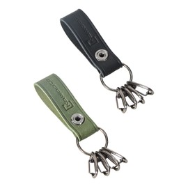 Kawaoto Men's Pueblo Leather Key Holder, Genuine Leather, 4 Hooks, Belt Loop Attachment, Slim, Smart Key Compatible, Gift, Black + Teal