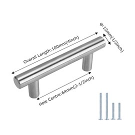 goldenwarm Furniture Handles, Bar Handle, Door Handles, Stainless Steel, Hole Spacing 64 mm, Modern Kitchen Handles, Drawer Cupboard Handle, Pack of 5