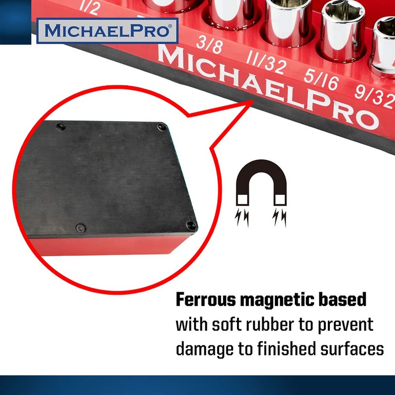 MichaelPro MP014003 3-Pc Magnetic Socket Organizer- 1/4-inch, 3/8-Inch & 1/2-Inch