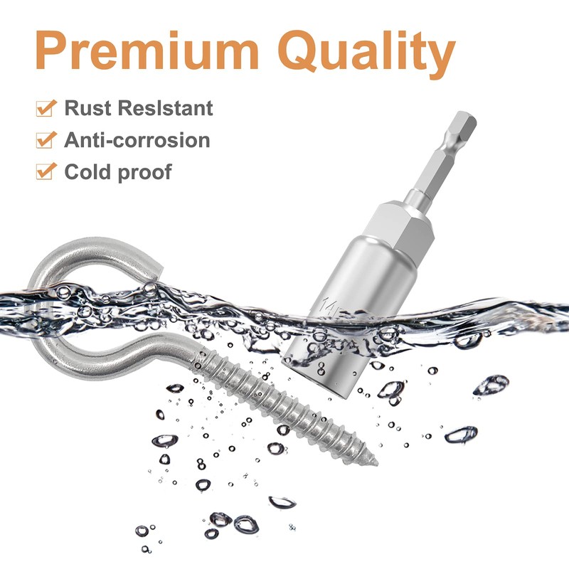 304 Stainless Steel Screw-in Hooks, Heavy-Duty Eye Hooks for Wood,