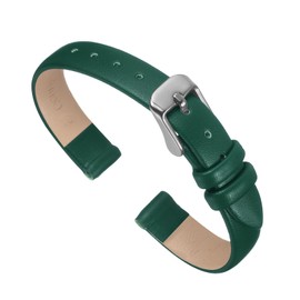 sourcing map Green Genuine Leather Band 10mm Width, Flat Thin Elegant Leather Watch Strap Silver Tone Buckle for Men and Women