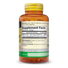 MASON NATURAL Vitamin D3 125 mcg (5000 IU) - Supports Overall Health, Strengthens Bones and Muscles, from Fish Liver Oil, 50 Softgels