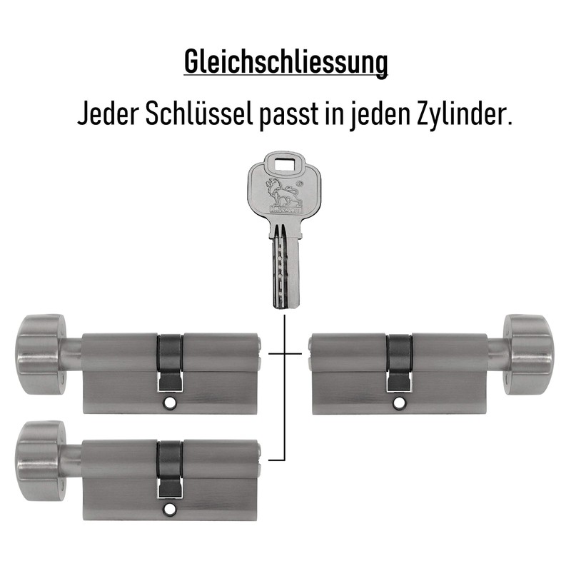 3x Knob Cylinder 70 mm Keyed Alike KD 35/35 with