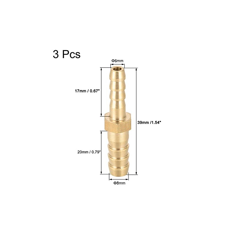 sourcing map Brass Reducer Barb Hose Connection Adapter for Hose