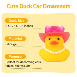 wonuu Car Dashboard Pink Cowboy Hat Rubber Ducks, Decorations Duck for Office Desk Ornament Accessories with Hat, Heart Glasses, Pearl, Rose Gold