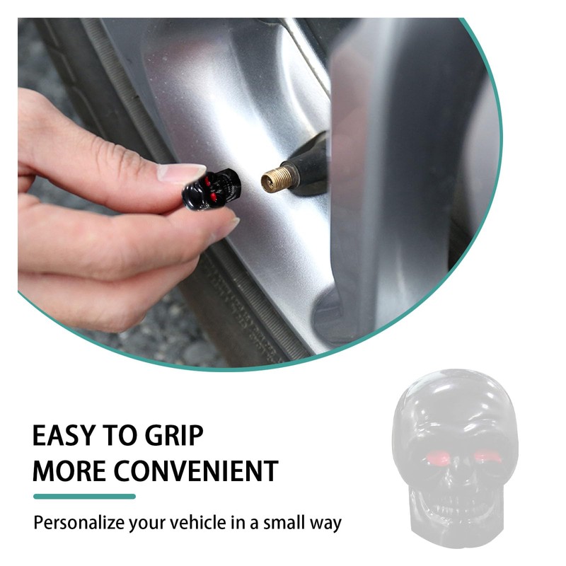 Dickno 5 PCS Skull Style Tire Valve Stem Caps with