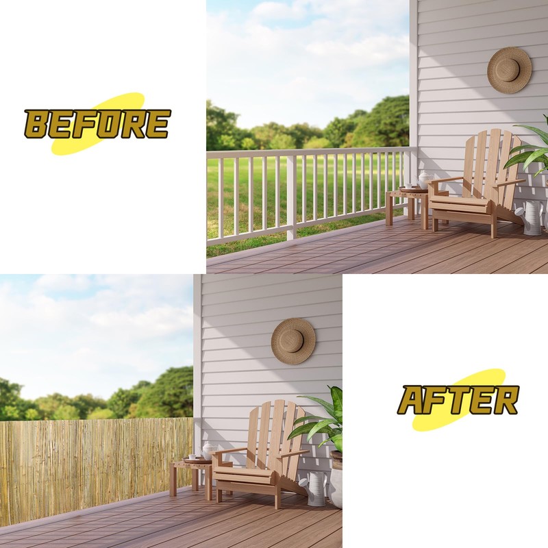 Natural Bamboo Slat Screening,6.5FT x 13FT Bamboo Fence Panel for