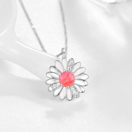 TANGPOET Opal Necklace for Women 925 Sterling Silver Daisy Chain Daisy Flower Pendant Birthday Jewellery Gifts for Women Girls, Sterling Silver, Created Opal