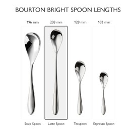 Robert Welch Bourton Bright Cutlery Long Handled Spoon, Set of 4. Suitable for Latte, jam and ice Cream. Made from Stainless Steel.