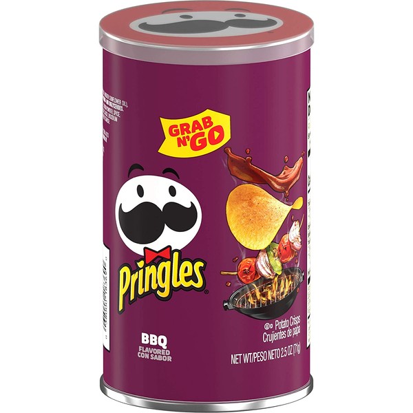 Pringles Potato Crisps Chips, BBQ Flavored, Grab and Go, 2.5 oz Can(Pack of 12)