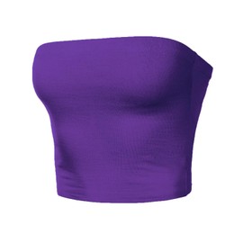 Women Strapless Tube Tops Basic Crop Strachy Bandeau Backless Sleeveless PURP S