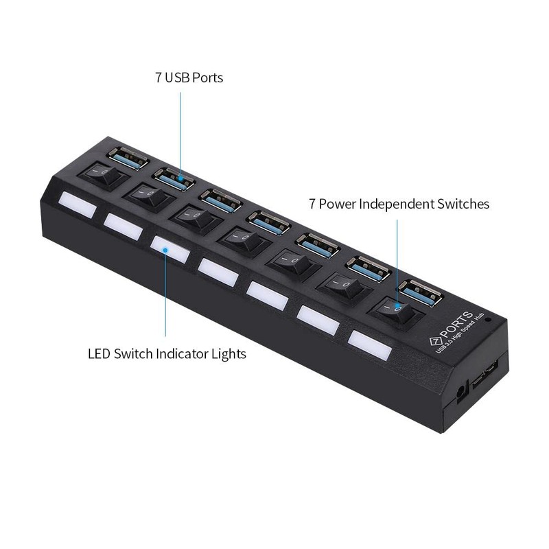 EZONEDEAL USB Hub 3.0, 7 Port USB Splitter with Individual