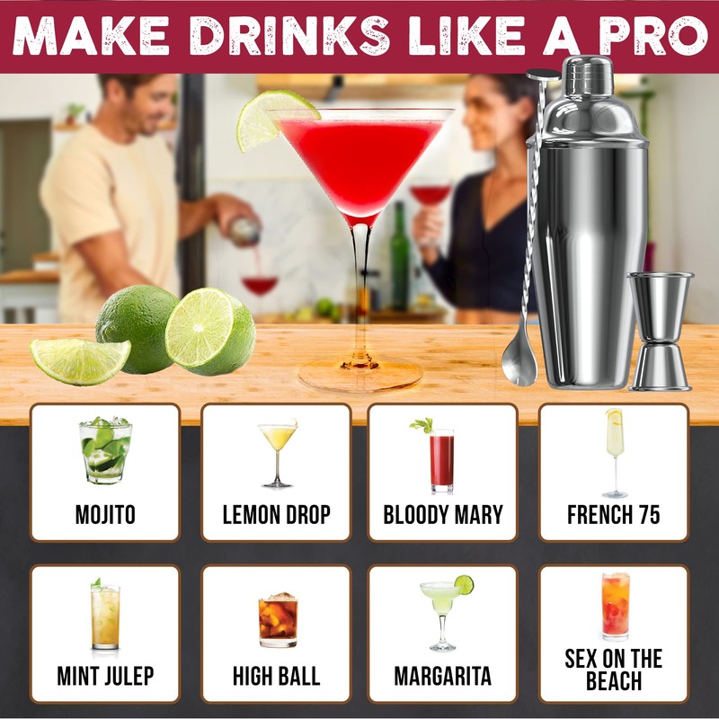 24oz Cocktail Shaker Set with Bar Accessories for Home Bar