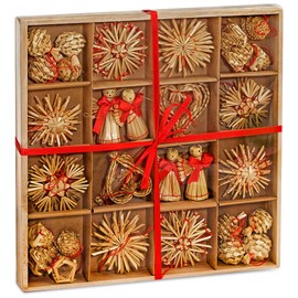 Brubaker 48-Piece Set Straw Star Christmas Tree Decorations Made of Straw - Up to 6.5 cm Large Stars Hearts Angel