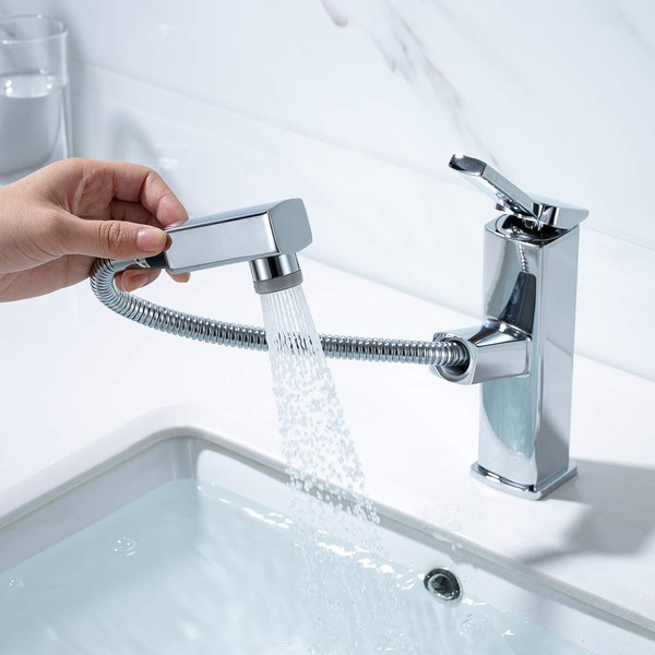 KAIYING Pull Down Bathroom Sink Faucet, Modern Lavatory Vessel Sink