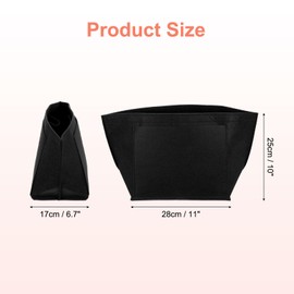 uxcell Purse Organizer Insert, Portable Felt Organizer Bags with Metal Zipper Multiple Compartments Purse Liner for Domed Satchel, Tote Bag, Handbag Shaper (11" x 6.7" x 10", Black)