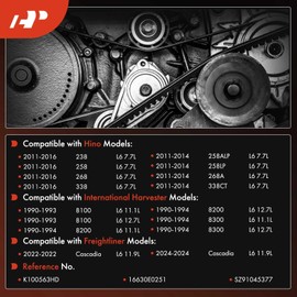 A-Premium Heavy-Duty Serpentine Drive Belt Compatible with Freightliner Cascadia 2022 2024 & International Harvester 8100 1990-1993, 8200, 8300 & Hino 238, 258, 268, 338, 258ALP, 258LP, 268A, 338CT