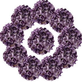 IPOPU Vintage Purple Hydrangea Large Silk Flowers 10pcs Purple Hydrangea Artificial Flowers Purple Fake Flowers for Vintage Wedding Decoration Silk Flower Baby Shower Centerpieces (Vintage Purple)