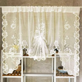 Maritown Swag Curtains Lace Valances Semi Sheer Floral Kitchen Window Swags