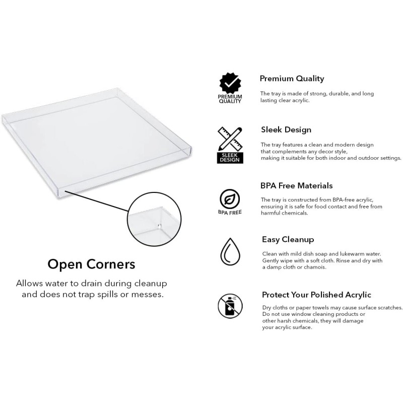 Mirart 12X12x1 Clear Acrylic Tray Strong Durable Versatile Bpa Free