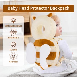 Baby Head Guard Backpack, Soft and Comfortable, Cute Design, Adjustable Shoulder Straps, Suitable for Crawling and Learning to Walk (Bee)