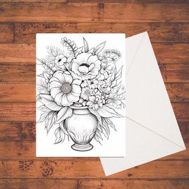 Flowers in Vase Floral Coloring Card Kit, 5" x 7" Greeting Card Stationary Set, Easy Adult Coloring A7 Cards with Mailing Envelopes, Greeting Cards, DIY Paper Crafting Kit