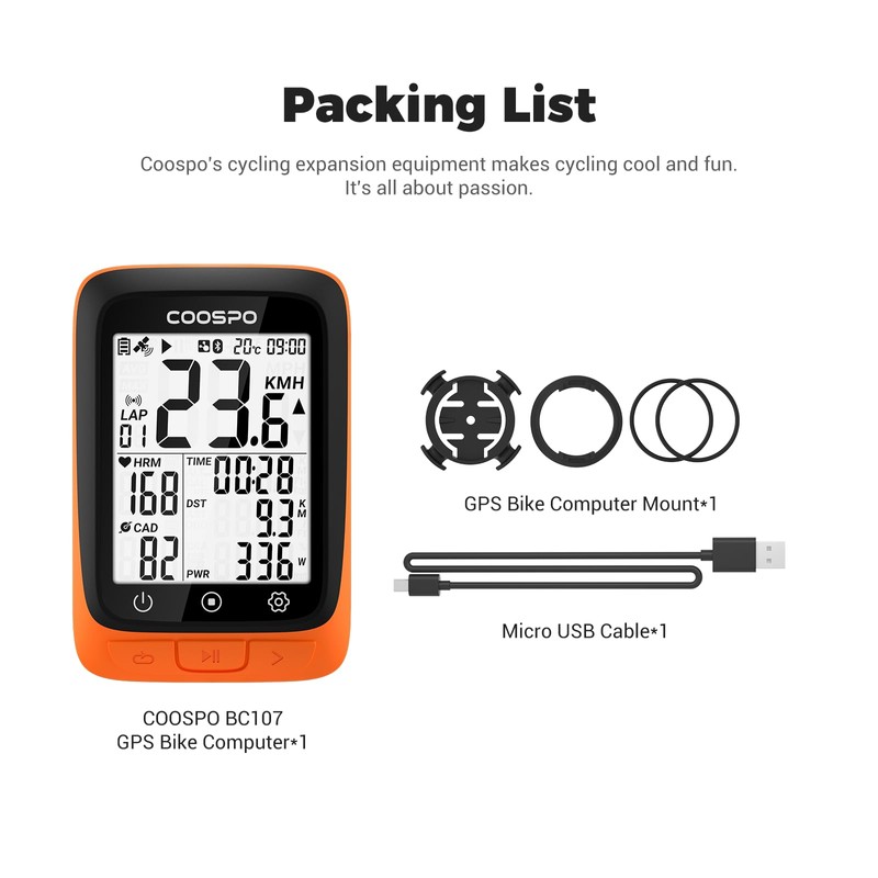COOSPO BC107 Bike Computer GPS Wireless, ANT+ Cycling Computer GPS