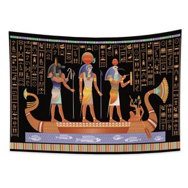 YONGFOTO 100 x 70 cm Antique Egypt Tapestry, Tapestries with Egyptian Patterns, Hieroglyphic Carvings, Traditional Wooden Boat Tapestry for Living Room, Dorm, Decor, Sofa Cover