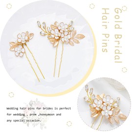 Flayem Wedding Hair Pins Bridal Flower Hair Accessories Golden Hair Clips Pearl Hair Accessories for Bride and Bridesmaids (Pack of 2)