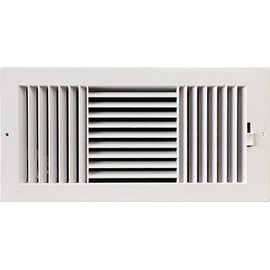 Three-way plastic side wall/ceiling register in white 14"w X 6"h for duct opening (outside dimension is 15.75"w X 8"h)