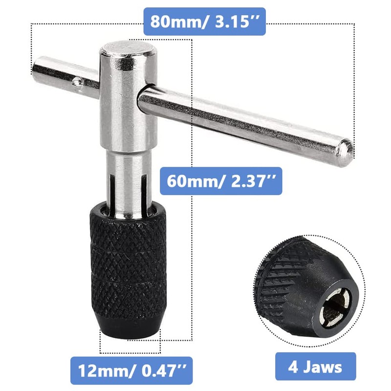 Mesee 6 Pieces Tap Wrench Tool Set, Adjustable T-Handle Ratchet