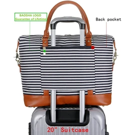 BAOSHA HB-28 Ladies Women Canvas Travel Weekender Bag Overnight Carry-on Duffel Tote Bag (Blue) 16 x 12 x 8 inch