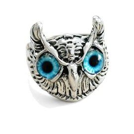 MarveBard Vintage Owl Ring for Women Blue Pink Red Purple Crystal Owl Eye Ring Bohemian Style Adjustable Knuckle Animal Statement Ring Vintage Christmas Birthday Party Jewelry (Blue)
