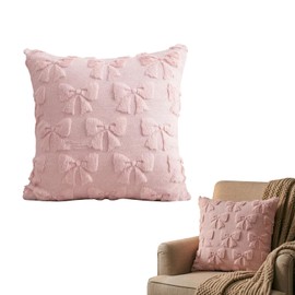 YuanVellora Pink Cushion Covers – 2 PCS Bow Pillow Covers 45x45cm Soft Plush Decorative Cushions with Hidden Zipper, Aesthetic Pink Cushions for Sofa Bed Bedroom Living Room Indoor Outdoor Home Decor