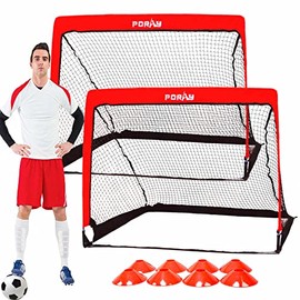 Poray Portable Soccer Goal Net for Kids & Adults with LED Light Strip,Set of 2,Pop Up 4FT Soccer Goal with 8 Field Marker Cones & Extra Stakes,Birthday Gift & Fun for Backyard and Soccer Training