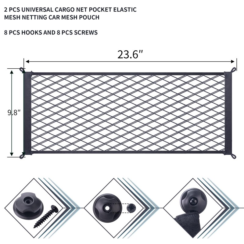 MWMNUN 2 Pcs Universal Stretch Mesh Car Mesh Bag with