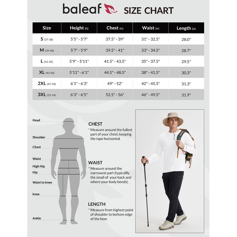 BALEAF Men's Long Sleeve Running Hiking Tops UPF 50+ Quick-Dry