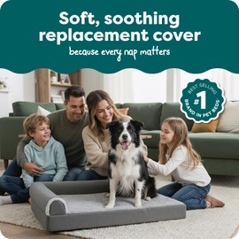 FurHaven Replacement Dog Bed Cover, Two-Tone Bed Cover for L-Shaped Chaise, Removable Washable Cover, Large, Faux Fur & Suede, Stone Gray