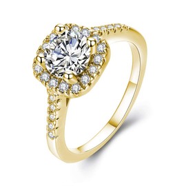 UFOORO Gold Color Rings for Women Sparky Cubic Zirconia Anniversary Wedding Engagement Ring CZ Ring Solitaire Crystal Band Jewellery Gift Size L 1/2